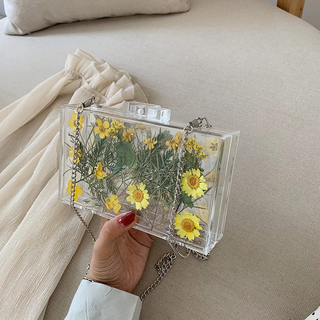 38# Women's Bag Flower Transparent Small Square Bag Case Shoulder Messenger Bag Bolsas Feminina For Women Koerierstas