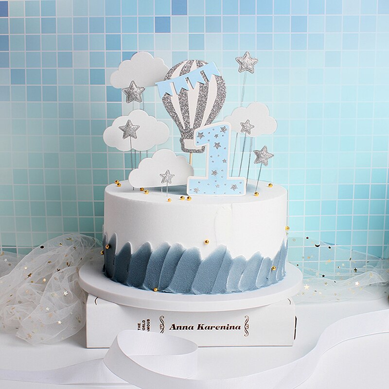 1 Set Number Cake Toppers Baby Shower Birthday Decoration Air Balloon Cloud Cakes