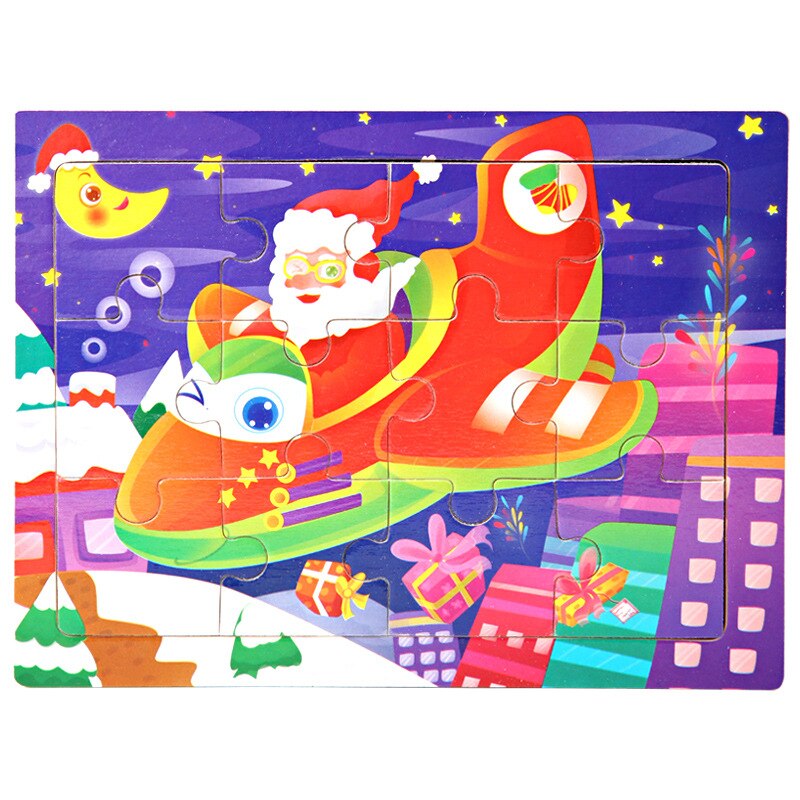 15*11cm 12pcs Wood Puzzle Kids Educational Toys Cartoon Animal/Traffic 3dD Wooden Puzzle Jigsaw Toys For Children: SKY BLUE