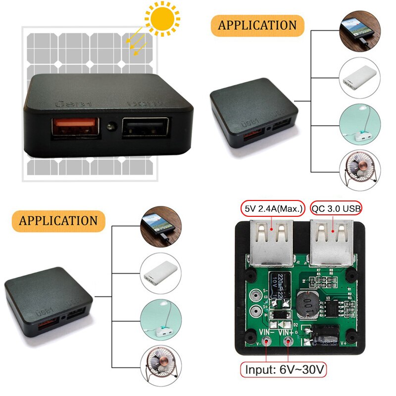 Régulateur de tension MPPT pour panneaux solaires QC 3.0, avec double USB 5V, à monter soi-même, chargeur solaire pour Charger téléphone et tablette