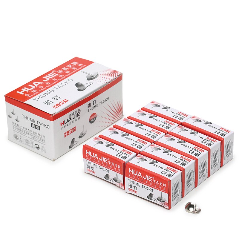 Metal Thumb Tack Standard Pin 1000Pcs/Box Notes Letters Paper Nail Cork Board Fixing Pushpin School Office Binding Supplies H891