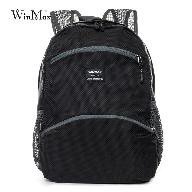 Mochila de viaje de piel de nailon impermeable para hombre, bolsa de viaje transpirable, grande, ligera, plegable, para senderismo, fácil de llevar: Negro