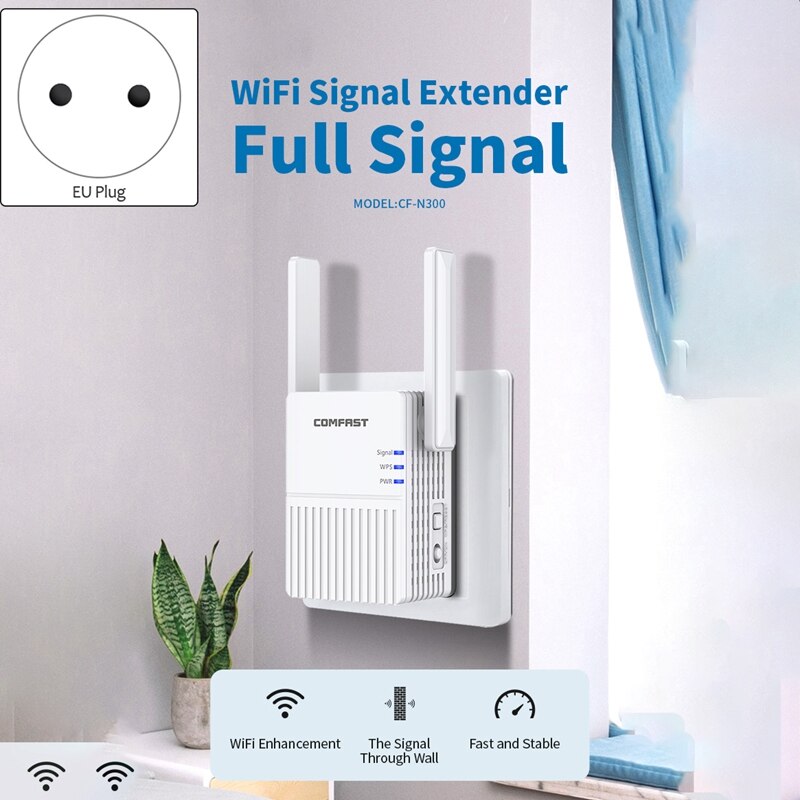 N300 Wifi Amplifier Wifi Signal Amplifier Through Wall Network Speed Extender Repeater Suitable for Office Home: EU