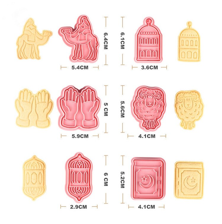 QIFU Eid Mubarak Camel Moon Star Biscuit Mold Cookie Cutters Set Ramadan Islamic Muslim Party Cake Baking Tools Cookies Decor: eid Style-01 6pcs