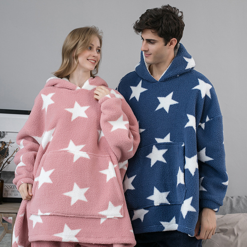 Pull à capuche en peluche pour couple, ample, épais et , peignoir en peluche pour homme et femme, pyjama en molleton de corail, vêtements de maison, chemise de nuit, hiver