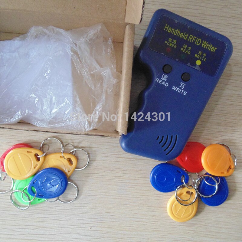 Portable Handheld ID Cards 125 KHz RFID Copier Reader Writer Duplicator + 5 x T5577 Keyfobs And 5 x EM4305 keyfobs