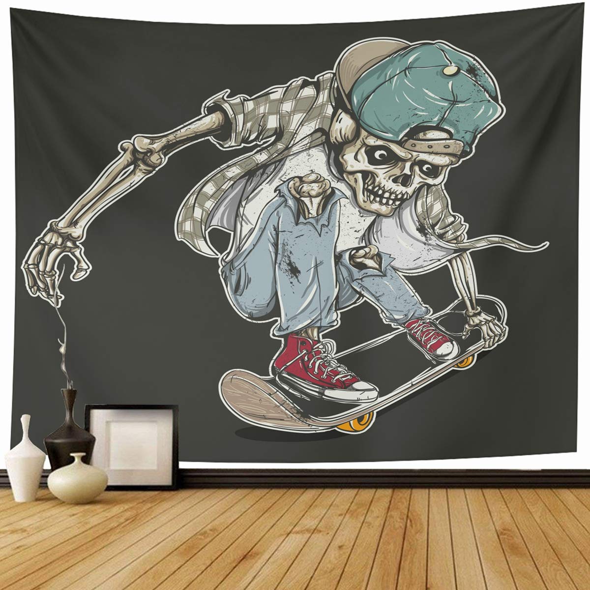 Skate Hand Tekening Schedel Riding Skateboard Hobby Vintage Board Skelet Actieve Activiteit Botten Home Decor
