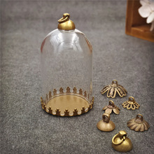 5sets/lot 38*25mm tube glass globe bronze tiny crown base beads cap glass vial pendant necklace pendant glass dome