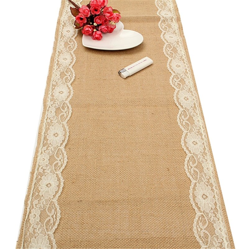 280 x 30cm hjem tekstil vintage jute blonder bordløber naturlig jute land fest fest banket bryllup dekoration top