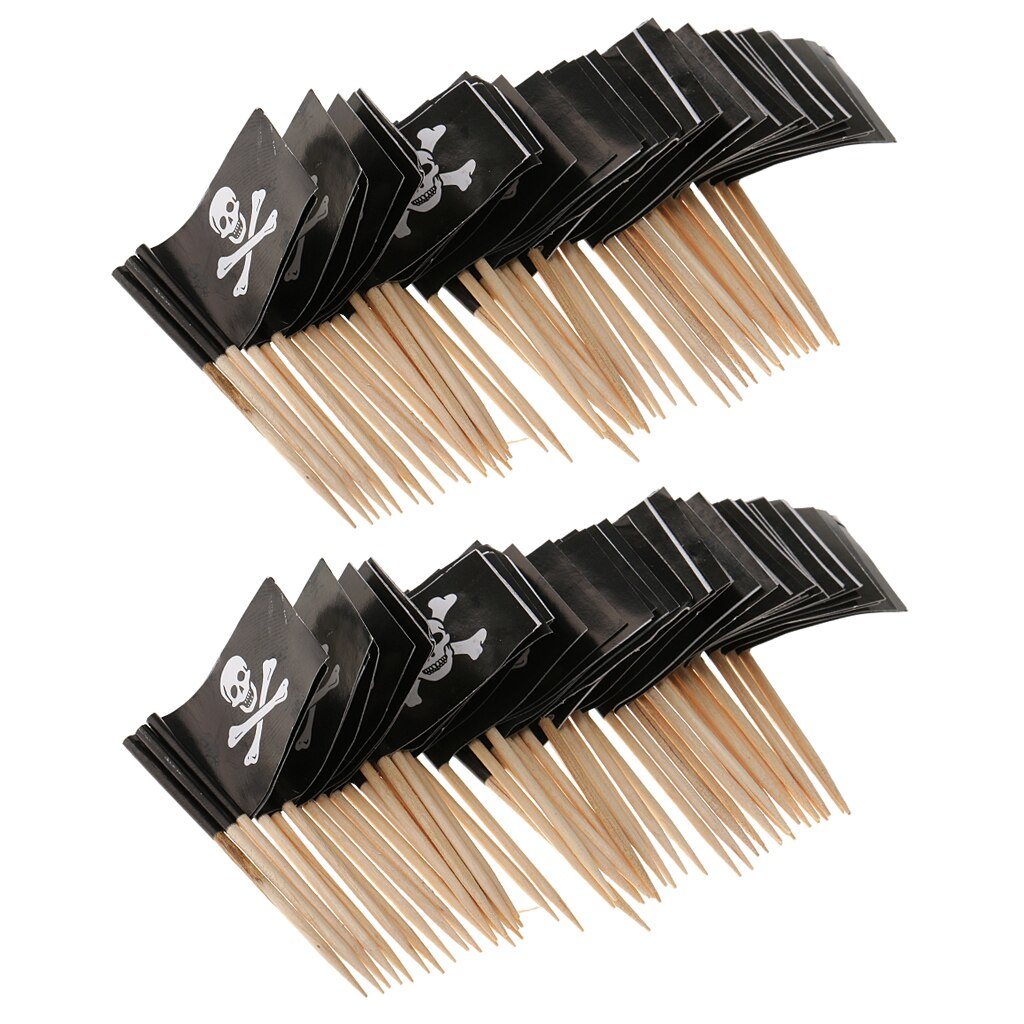 50pcs Pirate Cocktail Toothpicks Flags Cake Toppers for Food, Appetizer, Cocktail, Cupcake Decoration