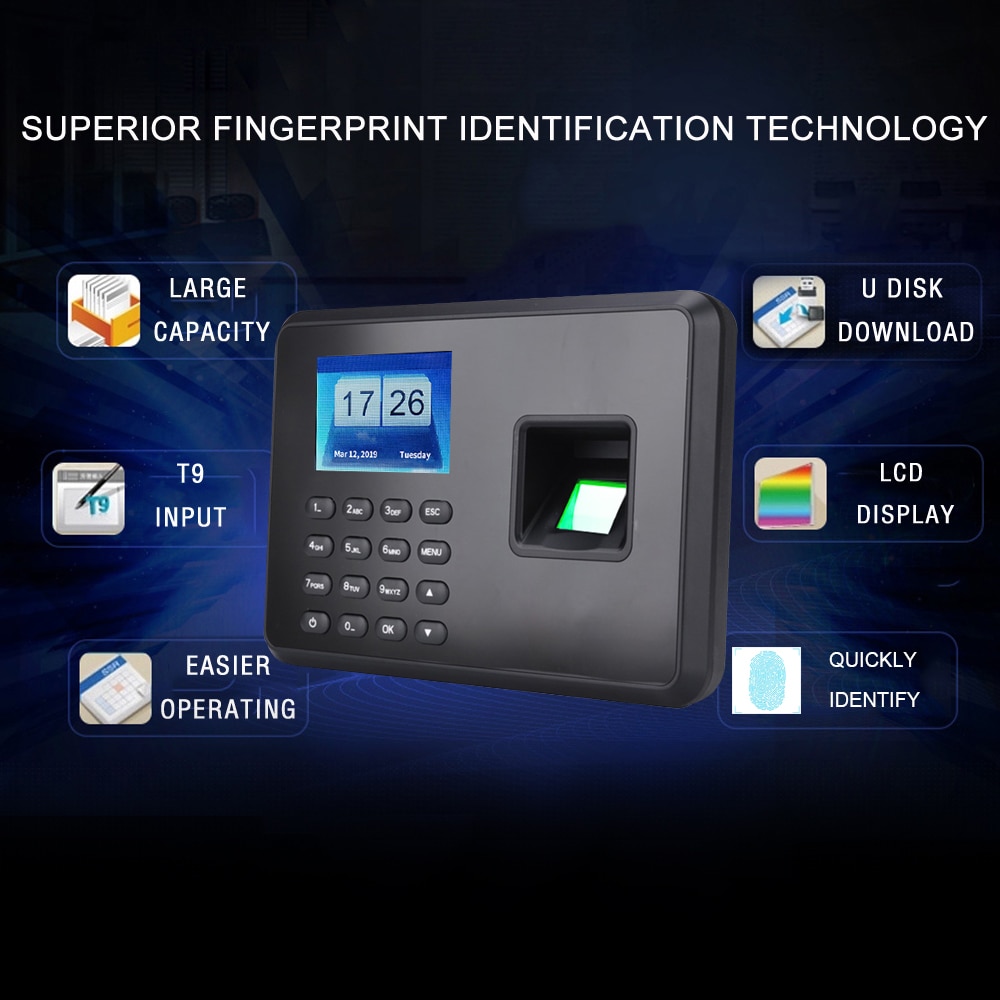 2.4 inch LCD Screen Intelligent Biometric Fingerprint Password Attendance Machine 5V Attendance Checking-in Recorder