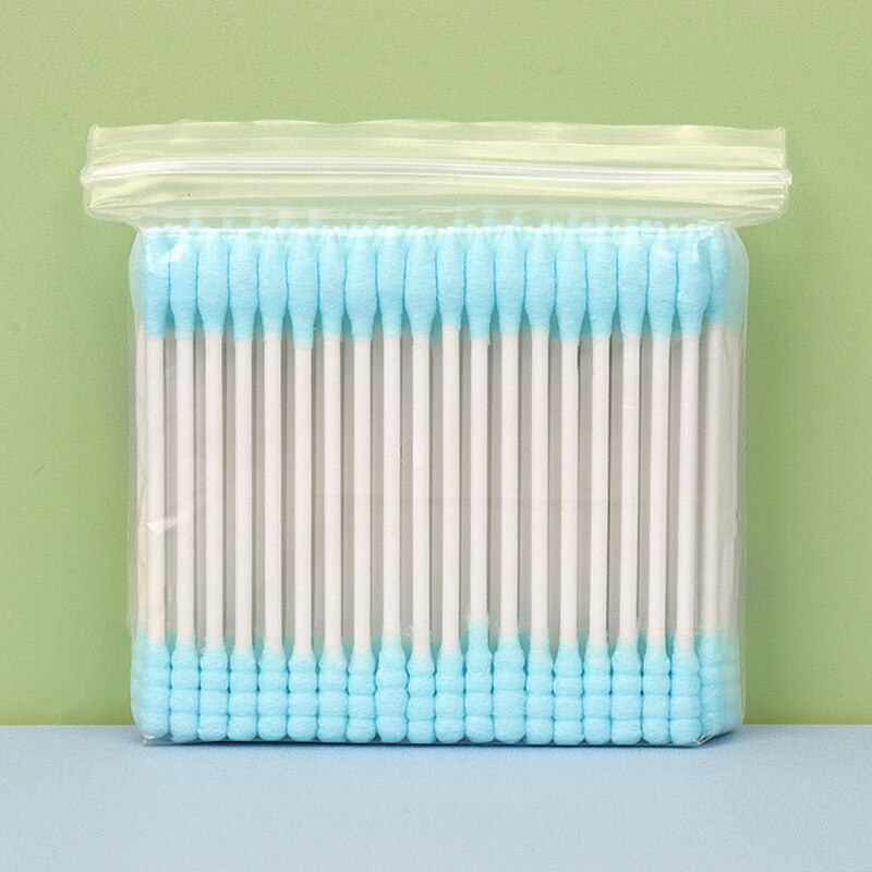 100pcs Cosmetic Cotton Swab Candy Color Cotton Swabs Ear Stick Double Head Women Makeup Cotton Buds Ears Clean Care Tools: blue