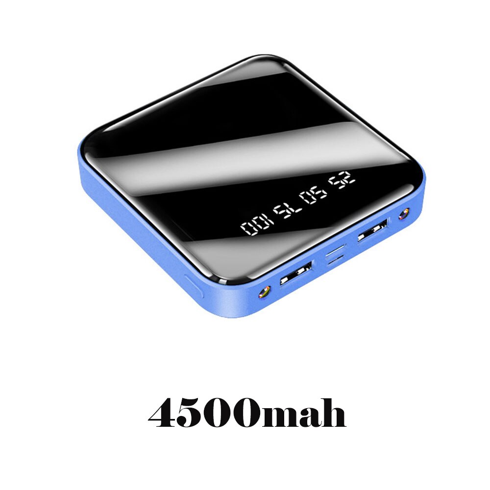 Mini Volledige Spiegel Digitale Display 4500/10000/20000Mah Batterij Doub Usb Ondersteuning Snel Opladen Voor Iphone Huawei xiaomi Sansumg: Blue 4500mah