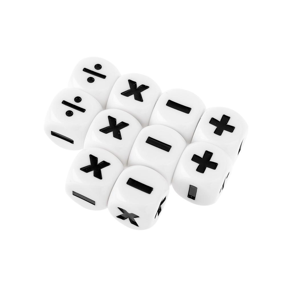 10 pces 16mm d6 dados operadores matemáticos aritméticos dice clube pub jogo de tabuleiro acrílico branco canto redondo dados