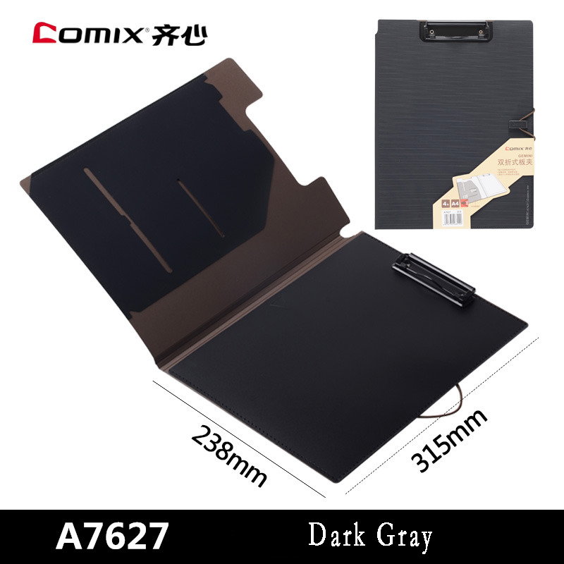 A4 Multi-function Writing Clip Office Supplies with Storage Double Fold Board Writing Board School Supplies Office Professionals: A7627 Dark gray