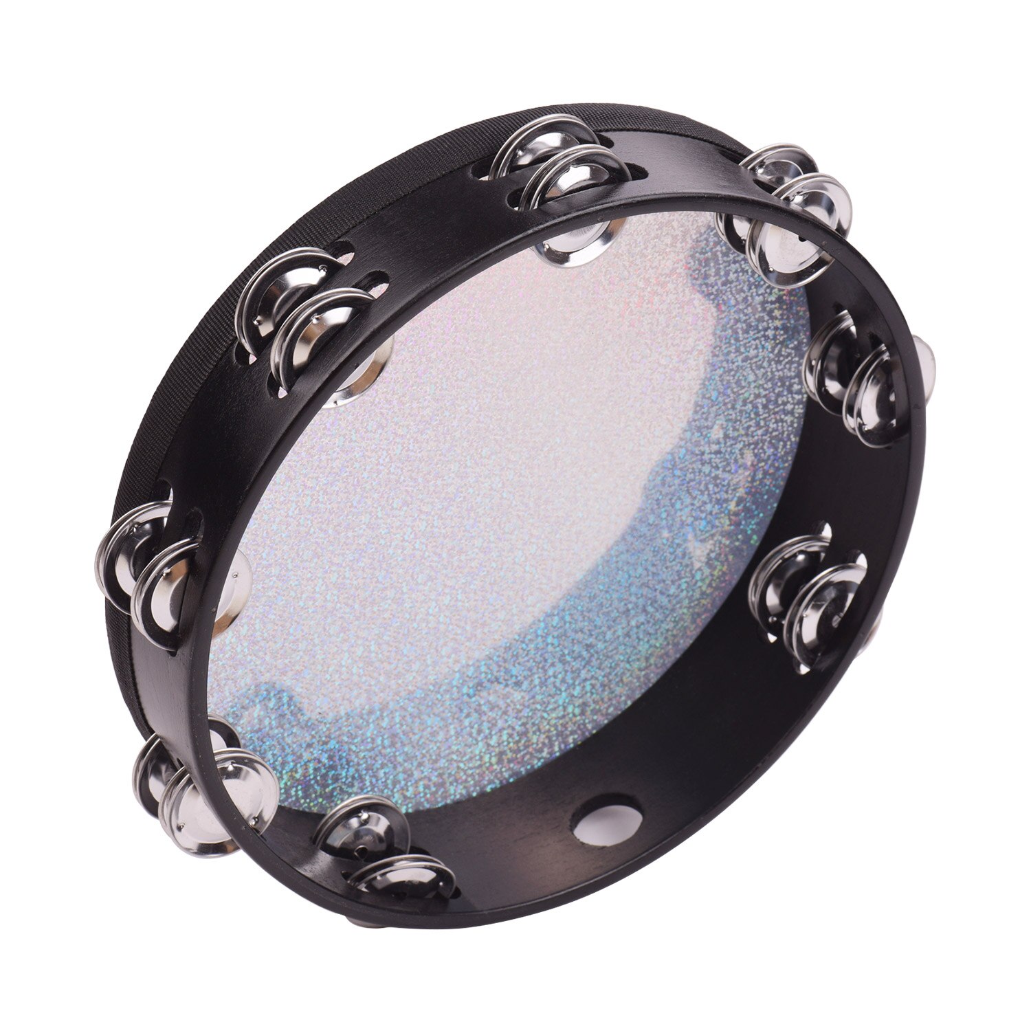 10 zoll Holz Radiant Tamburin Handbell Hand Trommel mit Doppel Reihen Jingles Glänzende Reflektierende Trommel Kopf Percussion Instrument