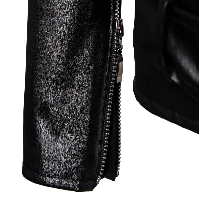 Autumn Men's Leather Jacket Button Zipper Motorcycle Leather Jacket Men Slim Fit Black Punk Jacket Male Faux Leather Coat