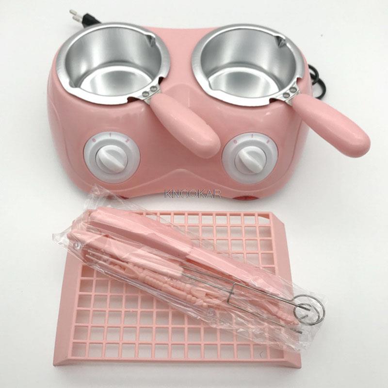 Dual Electric Chocolate Fountain 250 * 2ML Capacity Fondue Chocolate Melt Pot Melting Machine yellow /pink 1PC