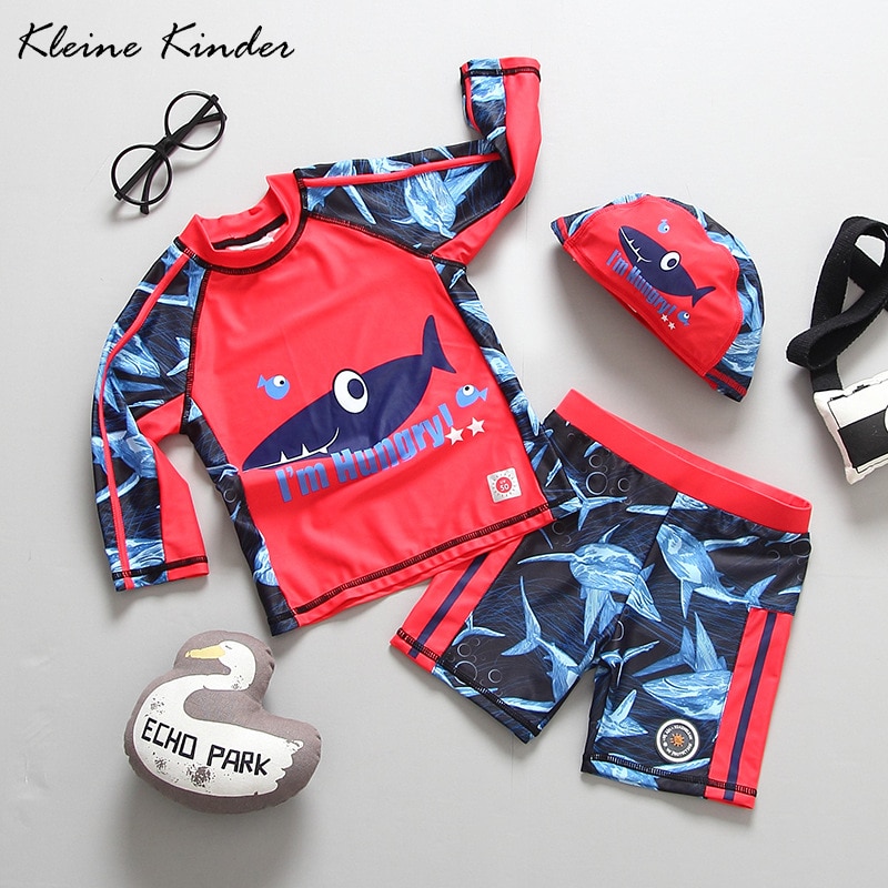 Swimwear for Kids Boys Children's Swimsuit for Boy Shark Print Long Sleeves Sun UV Protection 3 Pieces Child Bathing Clothes