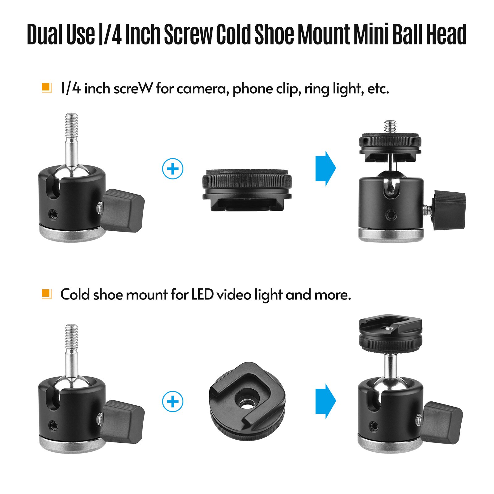 2-In-1 Mini Ball Head 360 ° Draaibare Bal Hoofd Met 1/4 Schroef Koude Shoe Mount Voor camera Smartphone Houder Statief Video Licht