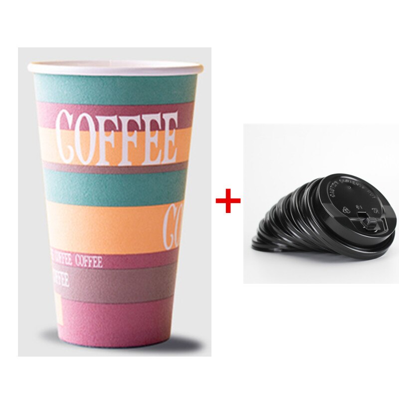 50 Stuks Dikker Schuim Wegwerp Koffie Cup 16Oz 500Ml Wedding Party Liefde Drinken Isolatie papier Cup Met Deksel: cup and lid4