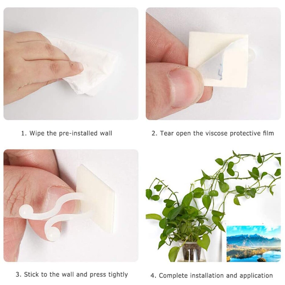 100Pcs Self-Adhesive Invisible Wall Rattan Clamp Clip Home Wall Plant Climbing Fixer Holder Clip Vine Clamp Wall Sticky Hook