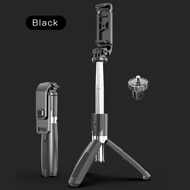 4 in 1 selfie ring light wireless Bluetooth selfie stick mini tripod Handheld Extendable selfie stick With Remote: Black