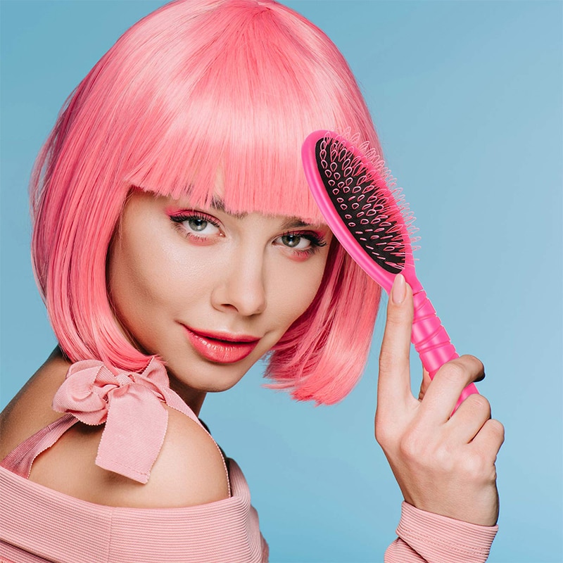 Cepillo de bucle de una pieza para extensiones de cabello, masaje de cabeza, peine de peluca antiestático para pelucas, pelo rizado, pelo liso, pelo largo y corto