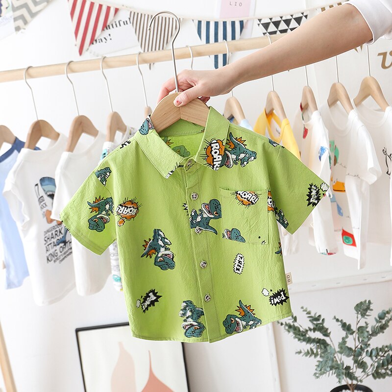 Børn printe dinosaur drenge/piger skjorter børn toppe langærmet baby tøj baby top t-shirts 0-5 år: Grøn / 12m