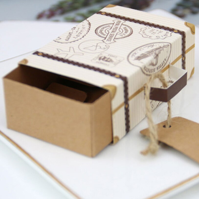 Mini maleta creativa de cartón para , Maleta de cartón Retro para dulces de boda, para invitados, novedad de