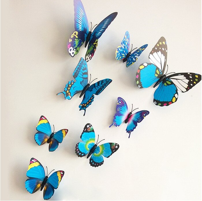 12 stk 3d store dobbeltlags magnet sommerfugl til børneværelser boligindretning vinyl vægkøleskab juledekoration klistermærker: Blå