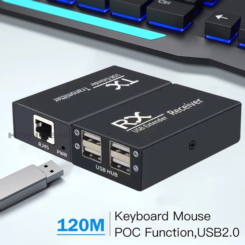 120m usb extender 4 port usb 2.0 hub extender over  rj45 ethernet usb utp extension cat 5e/6 kabel usb 2.0 sender modtager