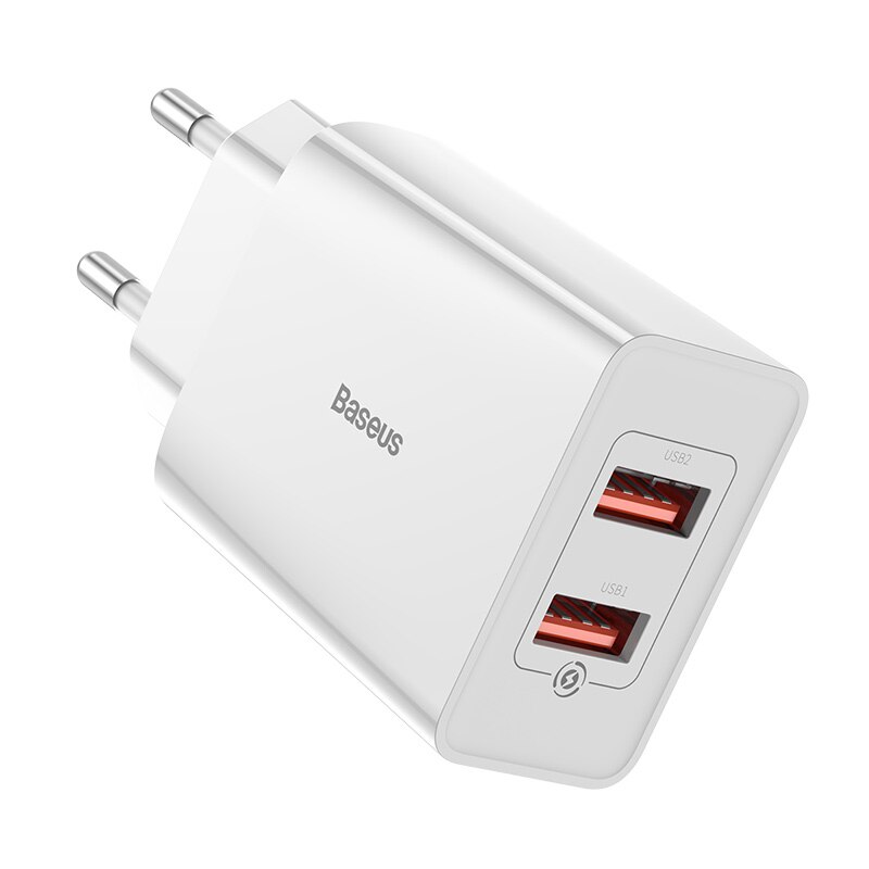 Baseus Mini USB Charger 18W Quick Charge 3.0 For iPhone11 XS XR Fast Charge PD3.0 AFC FCP For Samsung S10 Phone Quick Charger: Dual USB    White