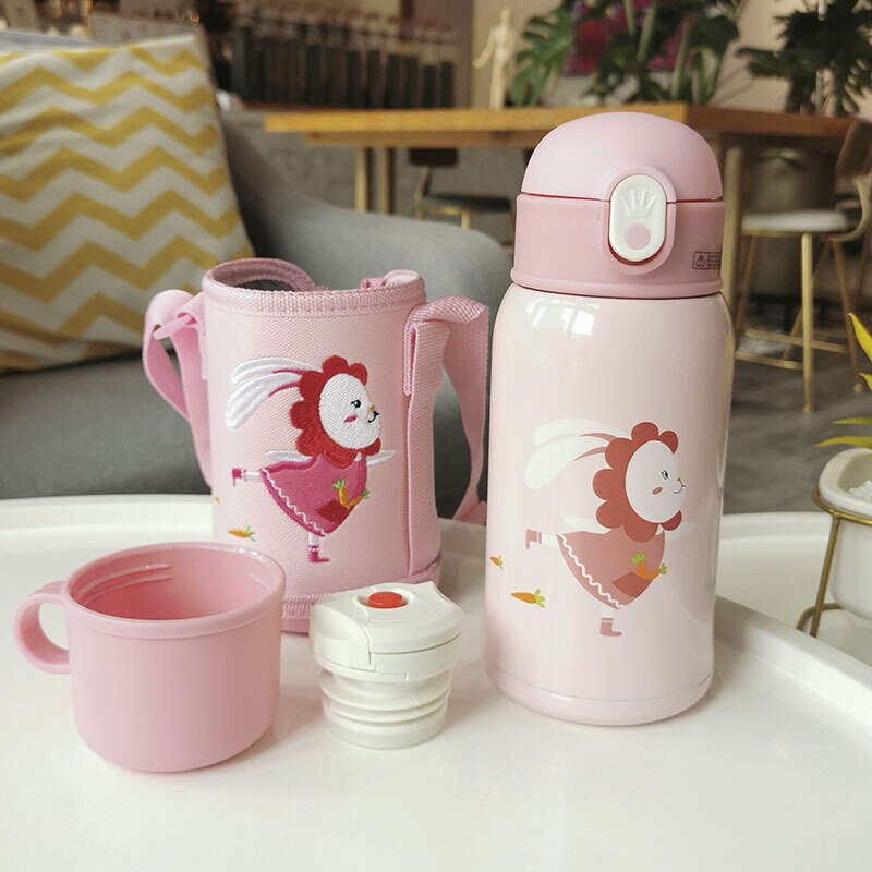 Taza de alimentación para bebé con tapa, termo de leche de acero inoxidable para niños, botella de agua aislada con fugas, taza térmica poof: rabbit 450ml