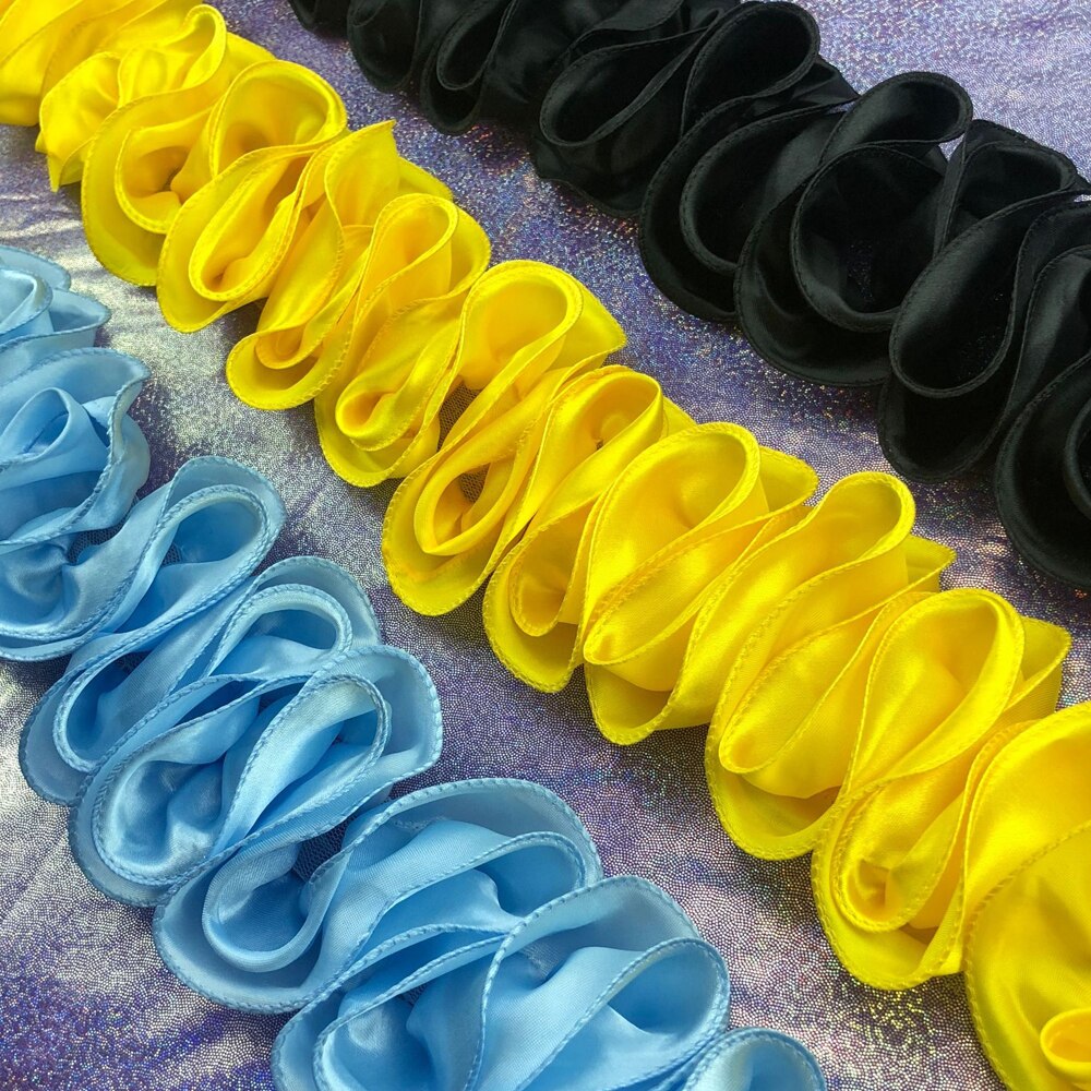 1Yard 10CM Wide Gathered Pleated Satin Lace Wave S Shape Ruffle Frill Trim Ribbon Shiny Sewing Dentelle