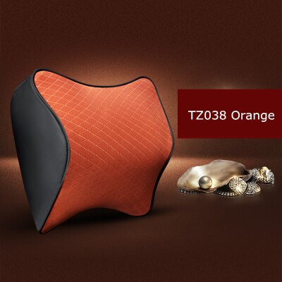 1PCS cute car seat headrest pillow leather solid for the neck rest waist back lumbar support cushion set auto pillow memory foam: TZ038 Orange