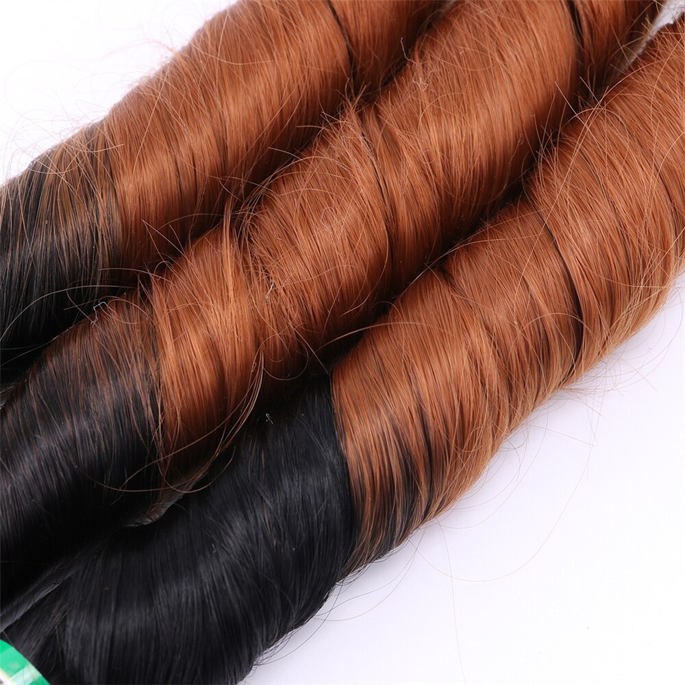 T1B/30# Two Tone ombre Hair Bundles Brown Synthetic Hair Extensions 16-20 inch High temperature Double Weft Curly hair weave