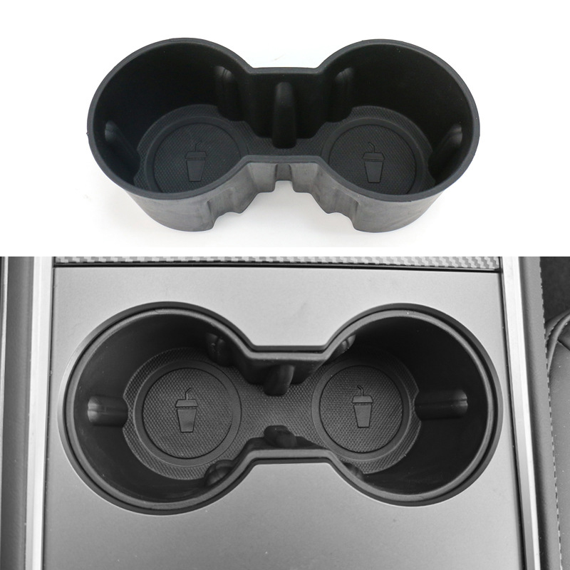 Car Water Cup Holder For Tesla Model 3 Model Y Accessories Silicone Skid Proof Water Proof Car Coasters Double Hole Holder