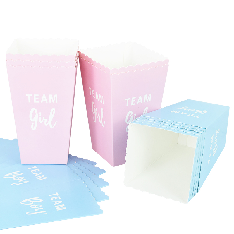 6pcs Gender Reveal Boy or Girl Popcorn Box Team Boy Girl Candy Treat Box Baby Shower Birthday Party Decor Packaging Supplies
