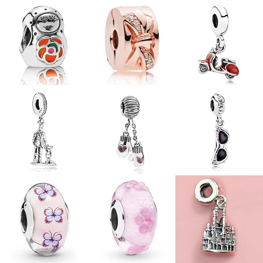 2019 NUOVO 100% 925 Sterling Silver Spring Perle di Vetro Fantasma Elephant Stampe della Zampa Cucciolo ROSSO di Fascino Del Fiore Dei Bambini Dei Monili Delle Donne regalo