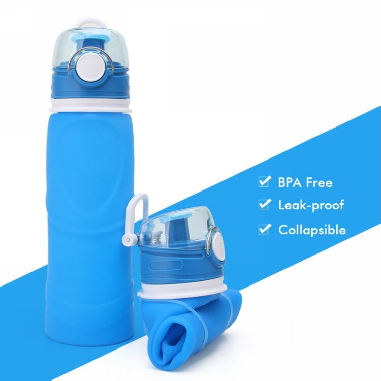 750Ml Siliconen Fles Voor Water Opvouwbare Water Fles Sport Bpa Gratis Cup Vouwen Knijpfles Voor Toerisme Camping Apparatuur: Blue