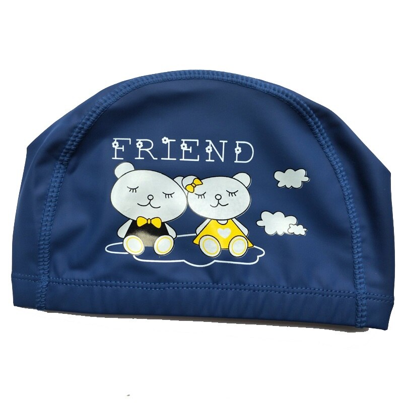 Tkanina PU Cute Cartoon zwierząt delfin dzieci dzieci czepek wodoodporny chronić uszy długie włosy chłopcy dziewczęta basen kąpielowy czapki kapelusz: Navy Blue Bear