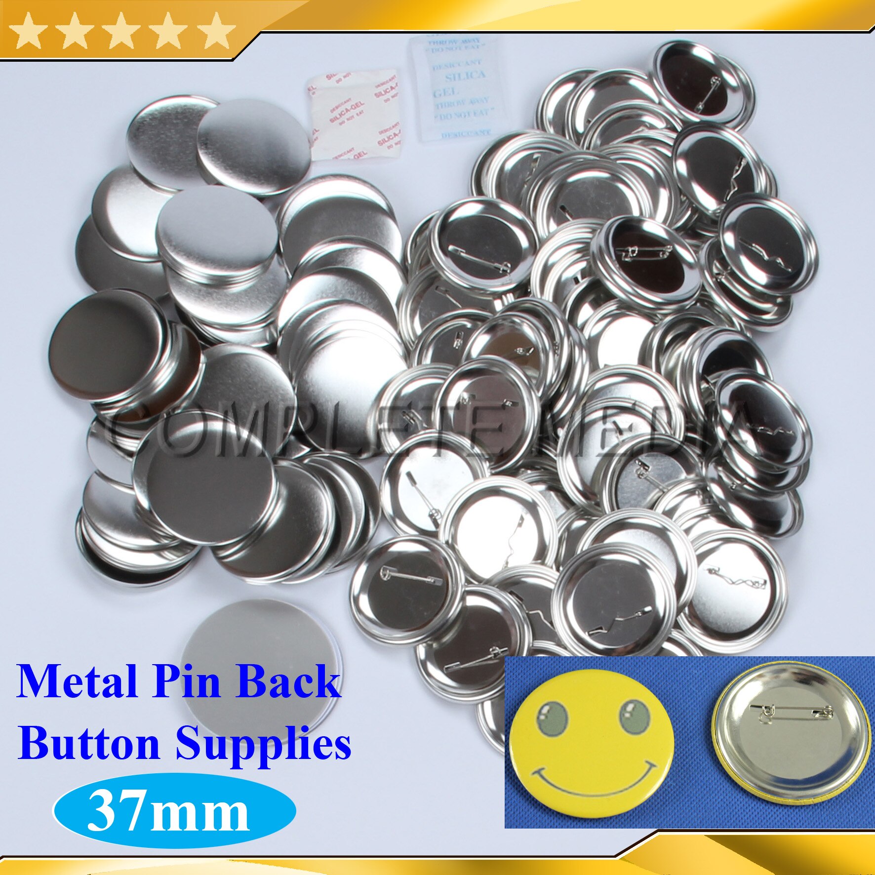 100 Sets 1-1/2&quot; 37mm Plastic Pin Back Button Supply Materials for Badge Button Maker: Metal Pin Back