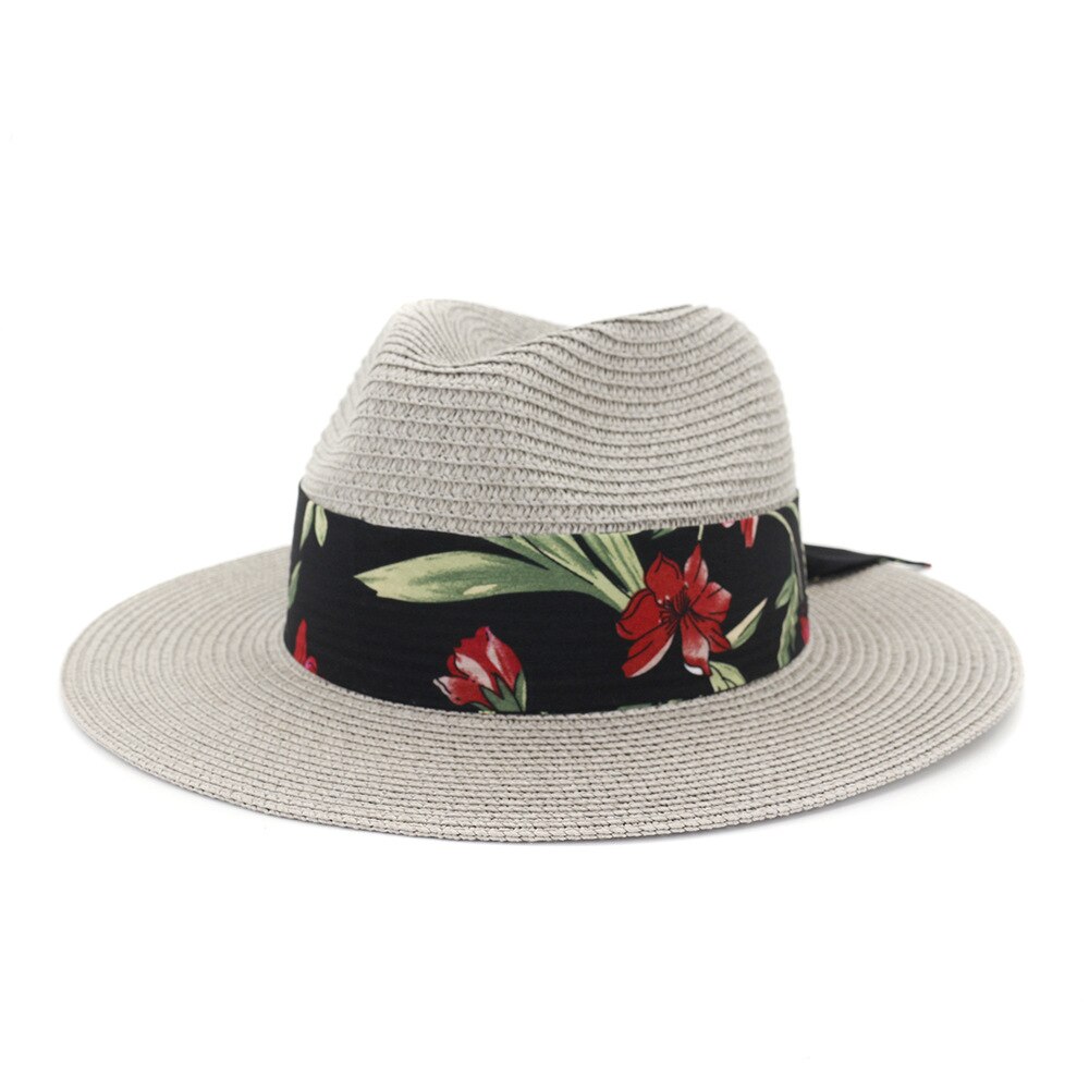 Dameshoed zomer brede rand strohoeden grote zonnehoeden uv-bescherming panama floppy strandhoeden dames strikhoed dames fedora's: Grijs
