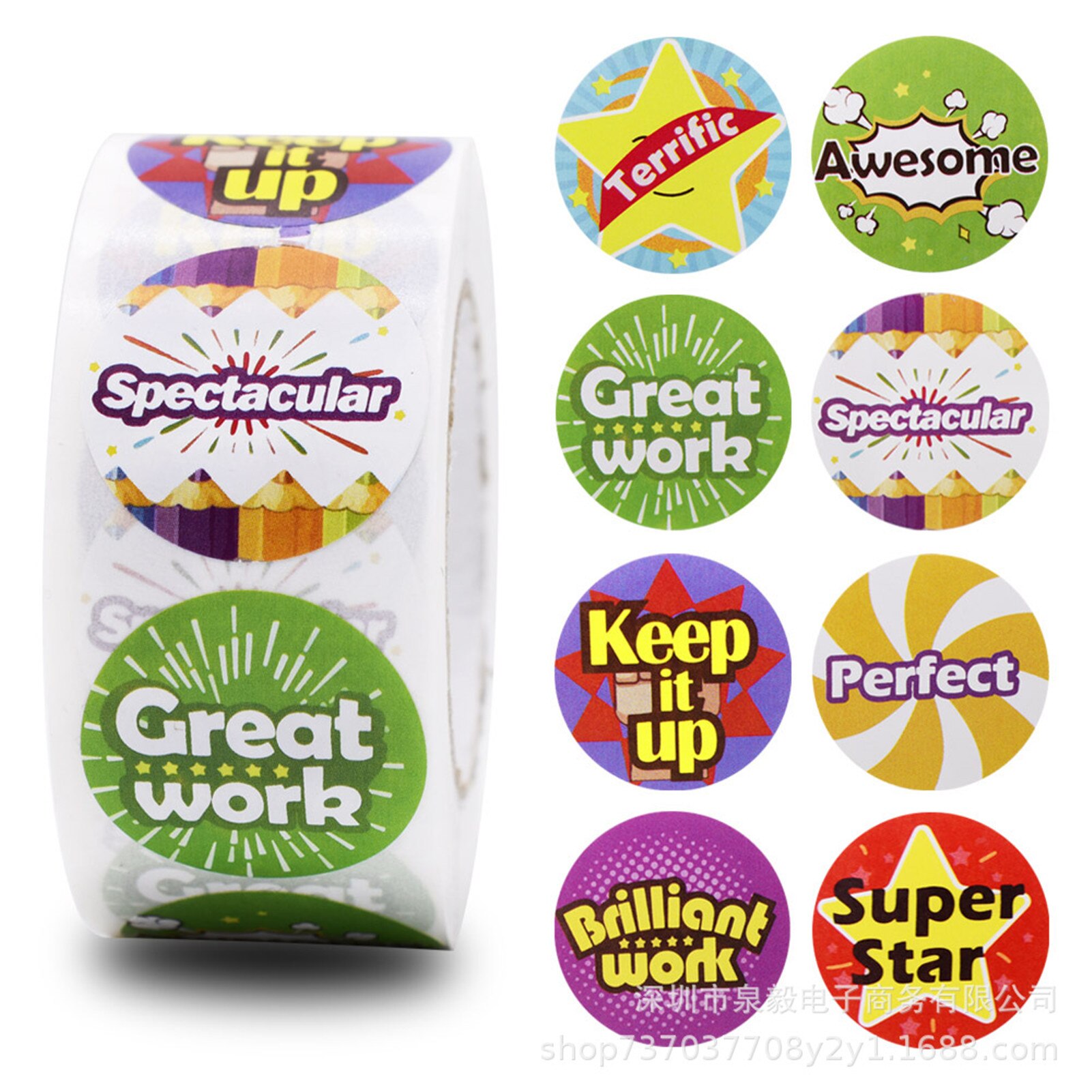 500PCS/Roll Teacher Reward Stickers Motivational 24 Designs Stickers Handmade Sticker Circle Decorative Label Sealing Stickers