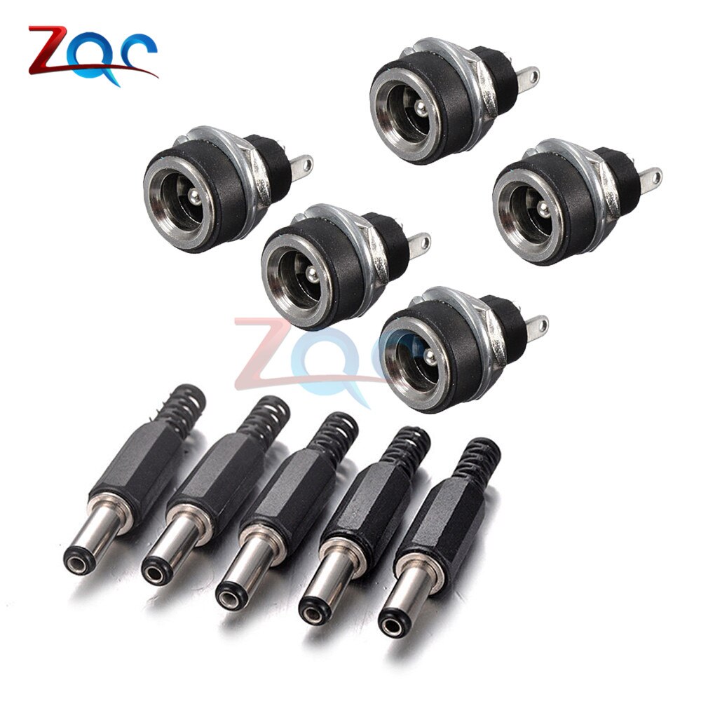 10 Pcs Dc Power Connector Pin 2.1X5.5 Mm Vrouw Plug Jack + Stekker Jack Socket Adapter Pcb mount Diy Adapter Connector 2.1X5.5: Male5 Female5 type1
