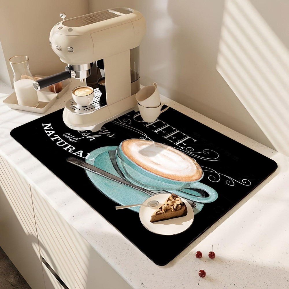 En kaffemåtte, hudplet, gummibelagt, absorberende opvaskemåtte til køkkenbord, kaffemaskine, kaffemåtte, maskine, opvaskestativ: M / Lilla