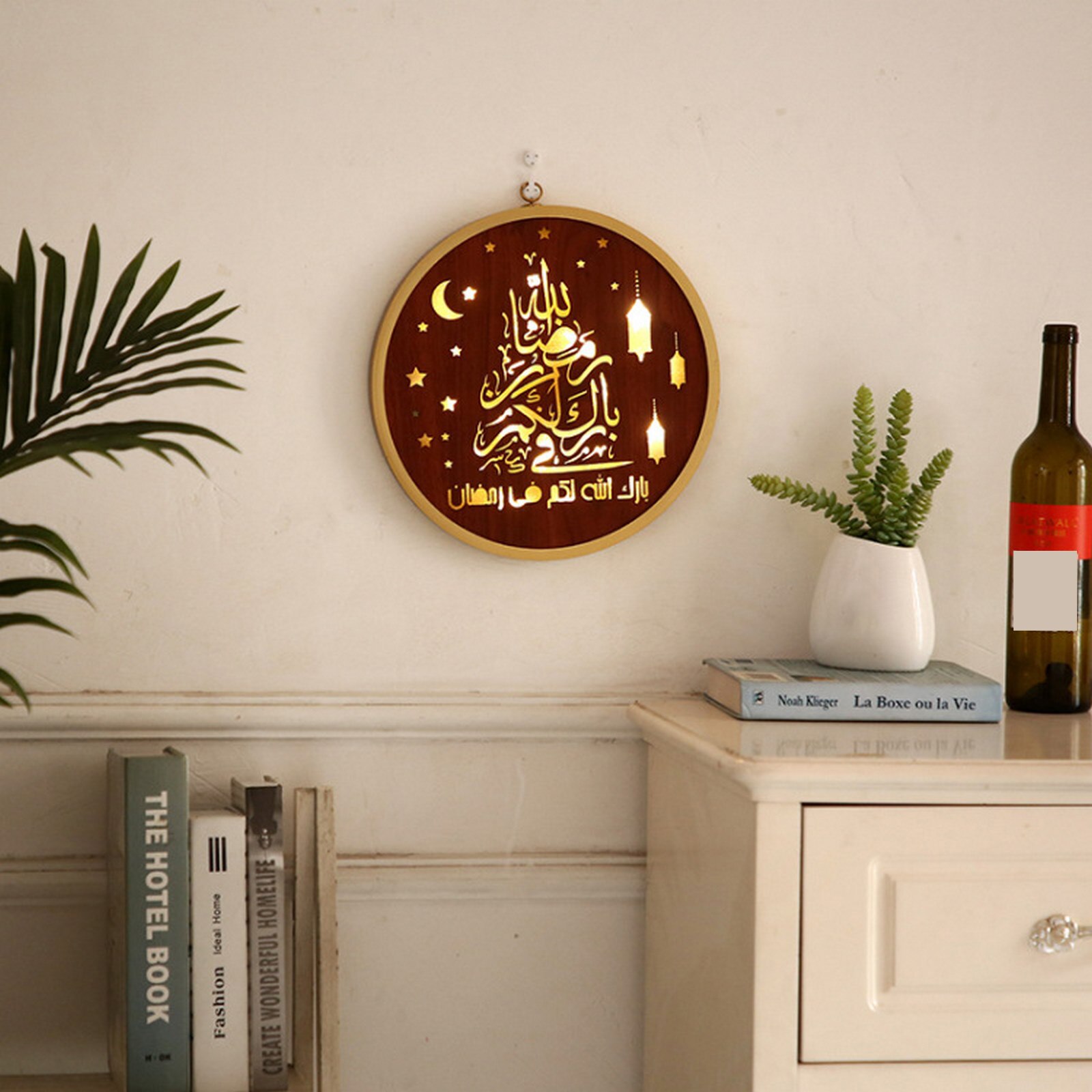 Household Luminescent lamp wood Craft LED Light Home Wall Hanging Light Decorative Table Lamp Household Accessory: Brown