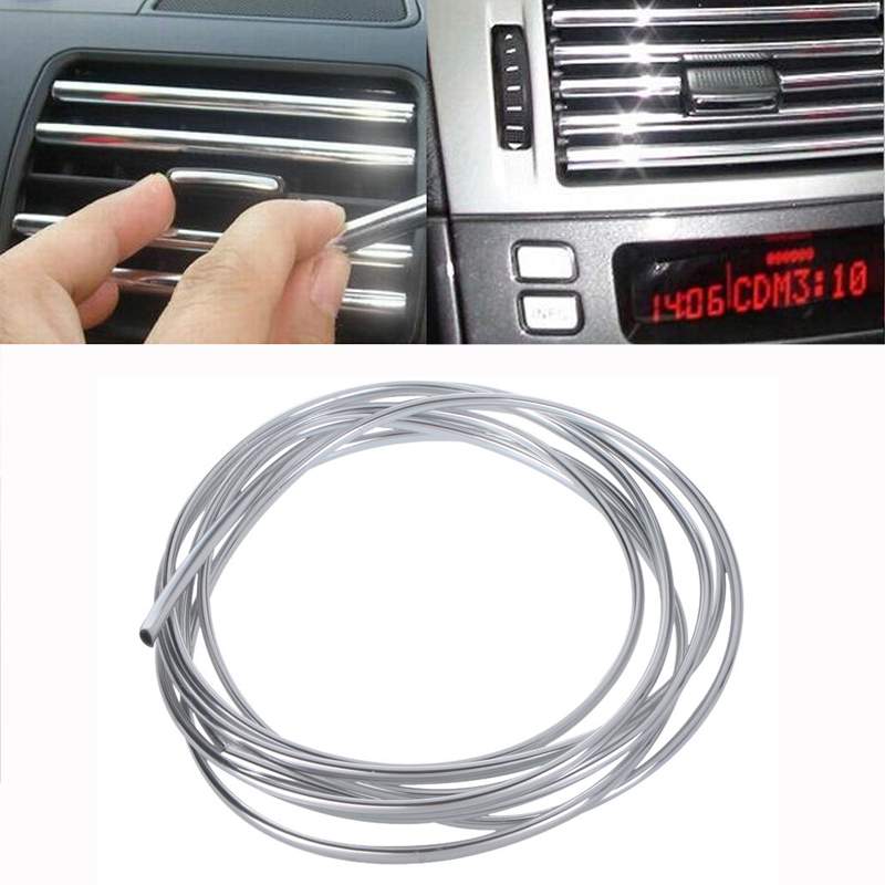 4M DIY Car Air Conditioner Vent Outlet Protect Auto Molding Car Styling Moldings silver decoration Line Interior Exterior Strip
