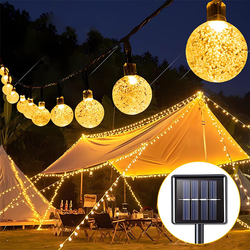 Guirnalda de luces solares para exteriores, luz de hadas de cristal, 8 modos, luz de Patio impermeable para decoración de de jardín